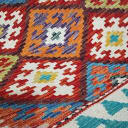 Tribal Kilim Rug, Handmade Artisan Afghan Turkish Scandinavian Navajo Bohemian Flatweave Wool Rug 126x82 cm - thumbnail 3
