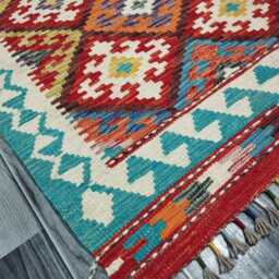 Tribal Kilim Rug, Handmade Artisan Afghan Turkish Scandinavian Navajo Bohemian Flatweave Wool Rug 126x82 cm - thumbnail 2