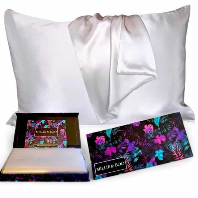 Satin Pillowcase Silver With Gift Box - Vegan Friendly Queen Size Zipper Closure - image 1