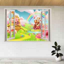 Cartoon Game Sweet Candy Land 3D Window View Wall Sticker Poster Decal A755 - thumbnail 1
