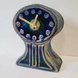 Hand Made Free Standing Blue Ceramic Mantle Clock With Inlaid & Green Glass 20.5 cm Tall - thumbnail 2