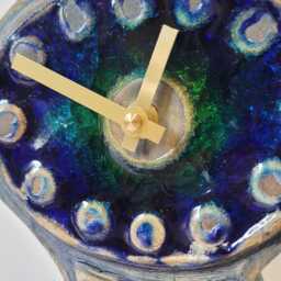 Hand Made Free Standing Blue Ceramic Mantle Clock With Inlaid & Green Glass 20.5 cm Tall - thumbnail 3
