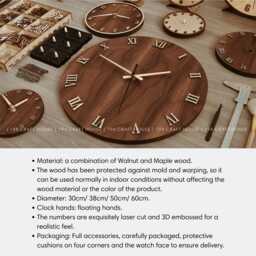Engraved Wooden Wall Clock Personalized Corporate Gift, Office Decor - thumbnail 3