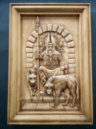 Vikings Norse God Odin Wolfs Ravens Wood Carved Wall Art Home Decor, Valhalla, Vikings Pagan - thumbnail 1