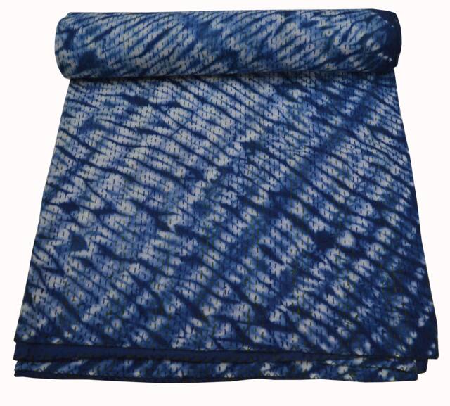 Indian Queen Kantha Throw, Indigo Blue Throw Blanket, Kantha Bedspread, Kantha Quilt , Gift For Her - image 1