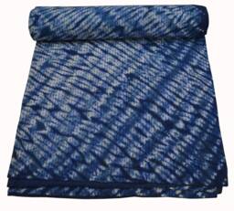 Indian Queen Kantha Throw, Indigo Blue Throw Blanket, Kantha Bedspread, Kantha Quilt , Gift For Her - thumbnail 1