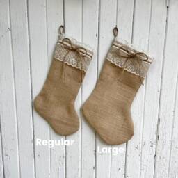 Burlap & Lace Christmas Stocking-Personalize With A Name-Shabby Chic-Natural/Folk/Country/Rustic-4 Colors Available-Personalize - thumbnail 3