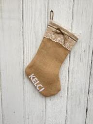 Burlap & Lace Christmas Stocking-Personalize With A Name-Shabby Chic-Natural/Folk/Country/Rustic-4 Colors Available-Personalize - thumbnail 1