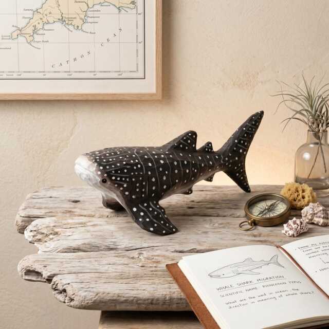 Hand Carved Wooden Whale Shark Figurine, Rustic Ocean Decor, Gentle Giant Marine Life Art, Unique Scuba Diver Gift, Nautical Nursery Decor - image 1