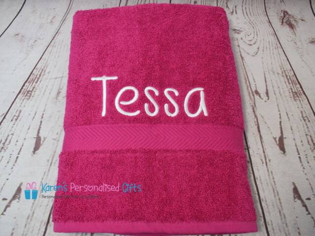 Personalised Kids Bath Towel, Pink Children's Swim Embroidered Add Any Name - Choice Of Colours - image 1
