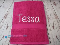 Personalised Kids Bath Towel, Pink Children's Swim Embroidered Add Any Name - Choice Of Colours - thumbnail 1