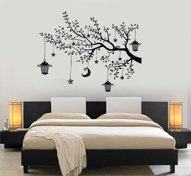 Wall Decal Branch Tree Moon Lantern For Bedroom Vinyl Sticker Mural Art 1446Dz - image 1