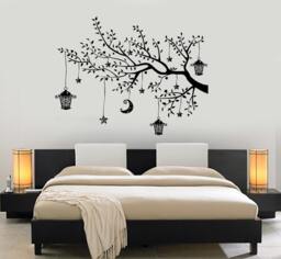 Wall Decal Branch Tree Moon Lantern For Bedroom Vinyl Sticker Mural Art 1446Dz - thumbnail 1