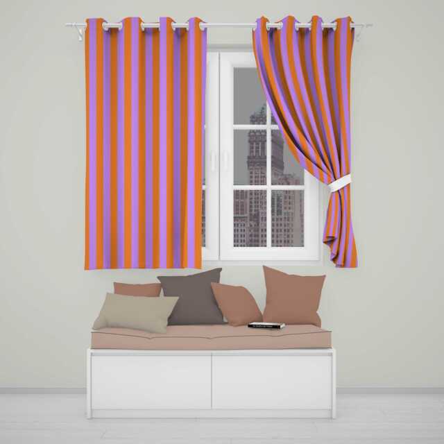 Abstract Wavy Orange & Purple Stripes Modern Seamless Pattern Readymade Eyelet Ring Top Thermal 100% Blackout Curtains - image 1