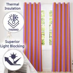 Abstract Wavy Orange & Purple Stripes Modern Seamless Pattern Readymade Eyelet Ring Top Thermal 100% Blackout Curtains - thumbnail 3