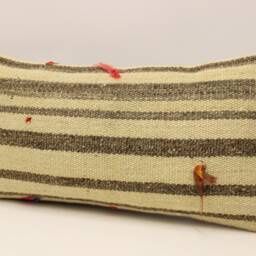 Vintage Turkish Kilim Pillow Cover, Wool Lumbar Cushion - 12x24 Inches - thumbnail 3