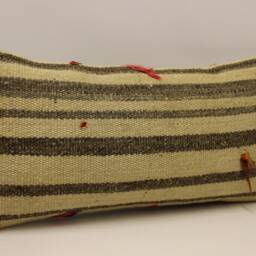 Vintage Turkish Kilim Pillow Cover, Wool Lumbar Cushion - 12x24 Inches - thumbnail 2