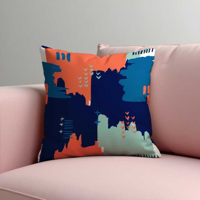 Bold Abstract Throw Pillow Cover, Navy, Coral & Teal Modern Geometric Cushion Case, Eclectic Living Room Decor - image 1