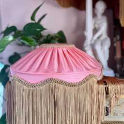 Handmade Coral Silk Fringe Lampshade, Art Deco Style, Gold Tassel Light - thumbnail 3