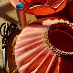 Handmade Coral Silk Fringe Lampshade, Art Deco Style, Gold Tassel Light - thumbnail 4