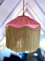 Handmade Coral Silk Fringe Lampshade, Art Deco Style, Gold Tassel Light