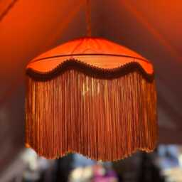 Handmade Coral Silk Fringe Lampshade, Art Deco Style, Gold Tassel Light - thumbnail 2