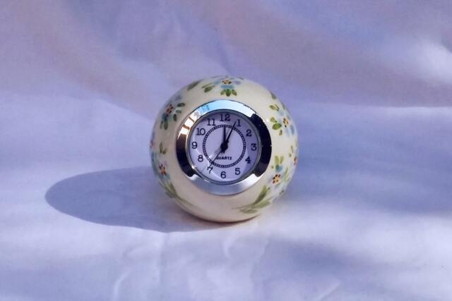 Small Ceraic Ball Desk Clock Retro Floral Table Clock, Blue Green Decor - image 1