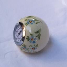 Small Ceraic Ball Desk Clock Retro Floral Table Clock, Blue Green Decor - thumbnail 3