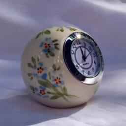 Small Ceraic Ball Desk Clock Retro Floral Table Clock, Blue Green Decor - thumbnail 2