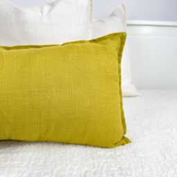 Long Linen Mustard Lumbar Cushion Cover Pillow - All Sizes - thumbnail 3