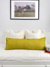 Long Linen Mustard Lumbar Cushion Cover Pillow - All Sizes