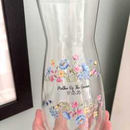 Personalised Floral Glass Vase, Mother Of The Groom Gift, Anniversary Vase, Personalised Of The Bride Mother Bride Gift - thumbnail 3