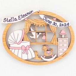 Personalized Baby's Room First Christmas Miniature Ornament - Wood, Laser Cut, Hand Painted - thumbnail 1