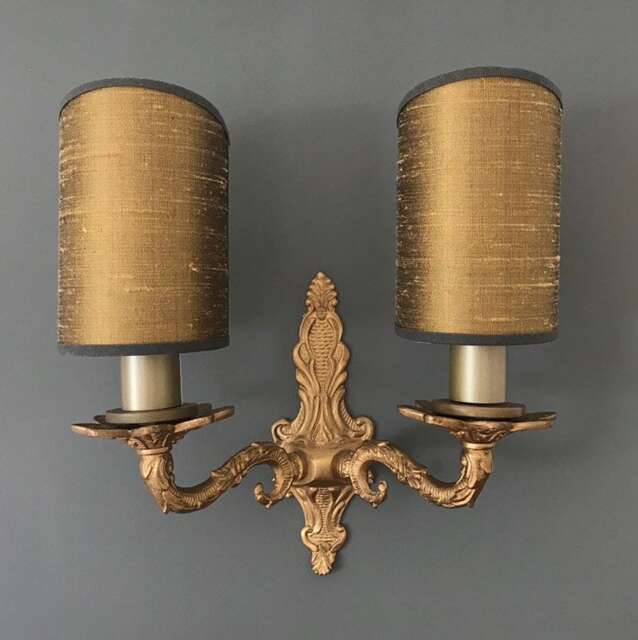 James Hare Orissa Silk Gilt - Handmade, Candle Clip Half Shield Lampshade For Wall Lights - image 1