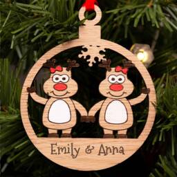 Couples Christmas Decoration, Lgbt Bauble, Lesbian Engraved Xmas Ornament, Reindeer Family, Tree Santa, Gay Couple - thumbnail 3