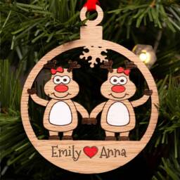 Couples Christmas Decoration, Lgbt Bauble, Lesbian Engraved Xmas Ornament, Reindeer Family, Tree Santa, Gay Couple - thumbnail 2