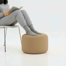 Beige Beanbag Ottoman Round Water Resistant Footstool Pouf - thumbnail 2