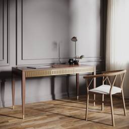 Mid-Century Modern Walnut Writing Desk With Brass Detail - thumbnail 1