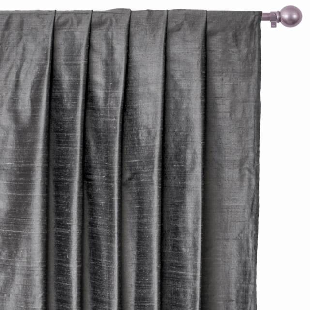 Charcoal Gray 100% Pure Silk Dupioni Curtain Panels - Rod Pocket, Grommet, Box Pleat, Three Pinch Tab Top & Plain Ring Top - image 1