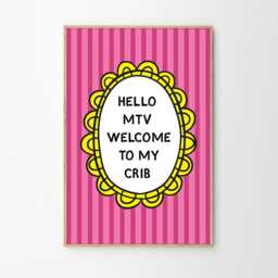 Hello Mtv Welcome To My Crib Art Canvas Poster, Trendy Wall Art, Apartment Aesthetic Decor, Retro Home Printed Gift - thumbnail 2
