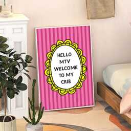 Hello Mtv Welcome To My Crib Art Canvas Poster, Trendy Wall Art, Apartment Aesthetic Decor, Retro Home Printed Gift - thumbnail 3