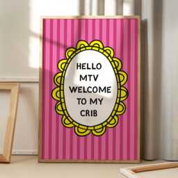 Hello Mtv Welcome To My Crib Art Canvas Poster, Trendy Wall Art, Apartment Aesthetic Decor, Retro Home Printed Gift - thumbnail 1