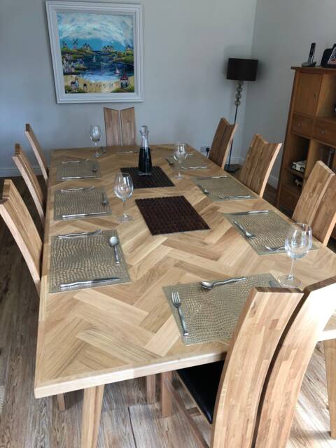 Herringbone Solid Oak Parquet Dining Table - image 1