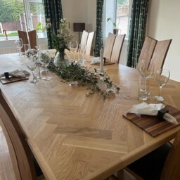 Herringbone Solid Oak Parquet Dining Table - thumbnail 2