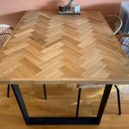 Herringbone Solid Oak Parquet Dining Table - thumbnail 3