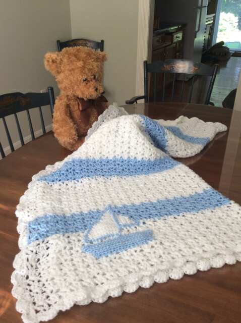 Crochet Baby Blanket With Sailboat Appliqu?? - image 1