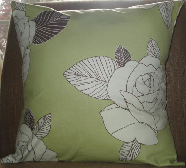 New 18x18 Inch Designer Handmade Pillow Cases in Mint & Cream Floral
