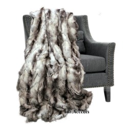 Exotic Rabbit Faux Fur Throw Blanket, Gray White Black, Plush Minky Lining