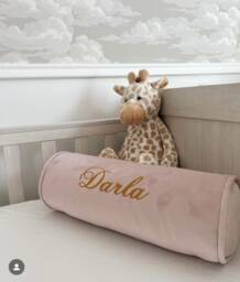 "Personalised Name Cushion/Embroidered Custom Pillow Velvet Baby Pink Gift Size 16"" X6"