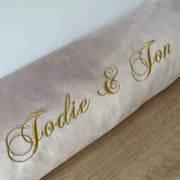 "Personalised Name Cushion/Embroidered Custom Pillow Velvet Baby Pink Gift Size 16"" X6" - thumbnail 4